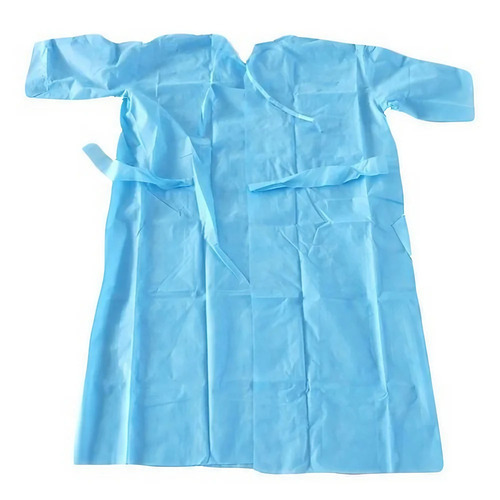 Free Size Disposable Patient Gown - Plain Blue, Full Sleeves | Standard Collar, Skin Friendly, Unisex, Short Sleeve Style