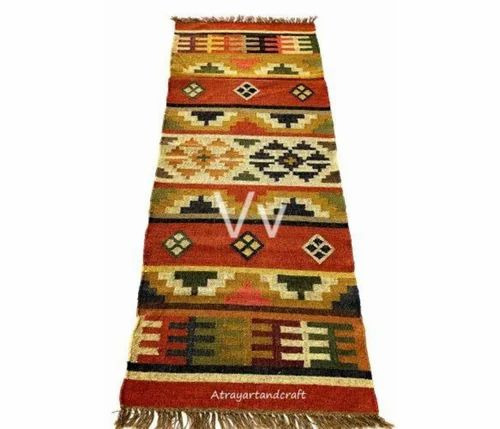 Indian Hand Made Rugs - Wool Jute, 4x6 ft, Rectangle Runner, Abstract Design | Handmade, Hand Woven, Home Use