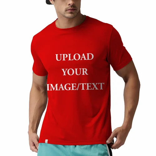 Men Personalized Round Neck T-Shirt - Cotton, Various Sizes, Red, Printed | Lightweight, Soft, Breathable, Quick Dry, Comfortable Fit