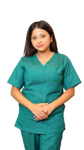 Polyester Green Hospital Scrub Suit - V-Neck, Half Sleeves, Classic Green, Wrinkle-Resistant, Quick-Drying, Skin Friendly, Standard Fit