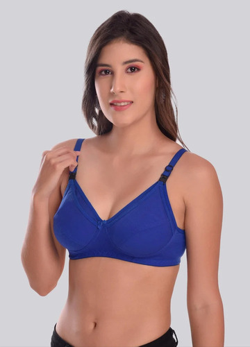 Women Royal Blue Cotton Blend Nursing Bra - 30 Band, C Cup, Non Padded, Soft Cotton Blend, Comfortable Fit