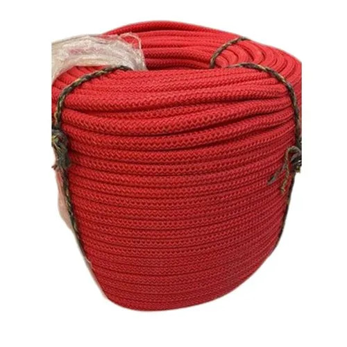Solid Braided Polyester Rope - 14 mm Diameter, Red | Durable Round Shape, Plain Pattern, Weaving Suitable