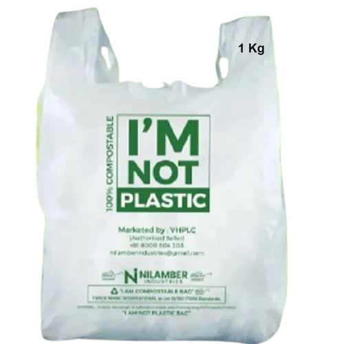 01 Cornstarch Biodegradable Carry Bag - 30x16 Inch, White | U Cut Handle, Printed Pattern, Grocery Packaging