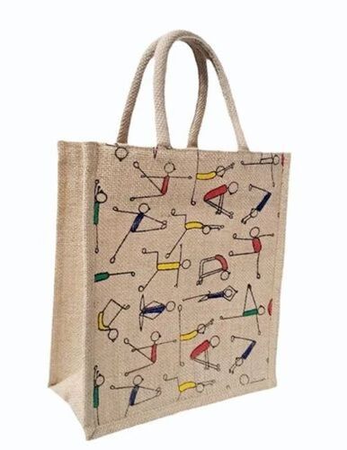 3 Kg Printed Jute Shopping Bag - Brown, Handled, Zipper Closure | Durable, Eco-Friendly, Customizable