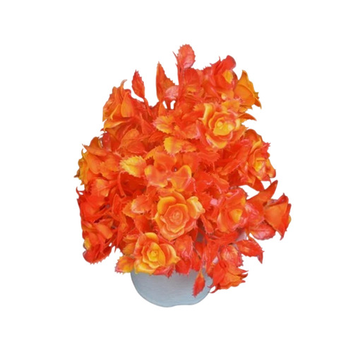 Artificial Orange Rose Plant - Plastic, Orange, Handmade | Durable, Easy to Clean, Table Top, Free Standing