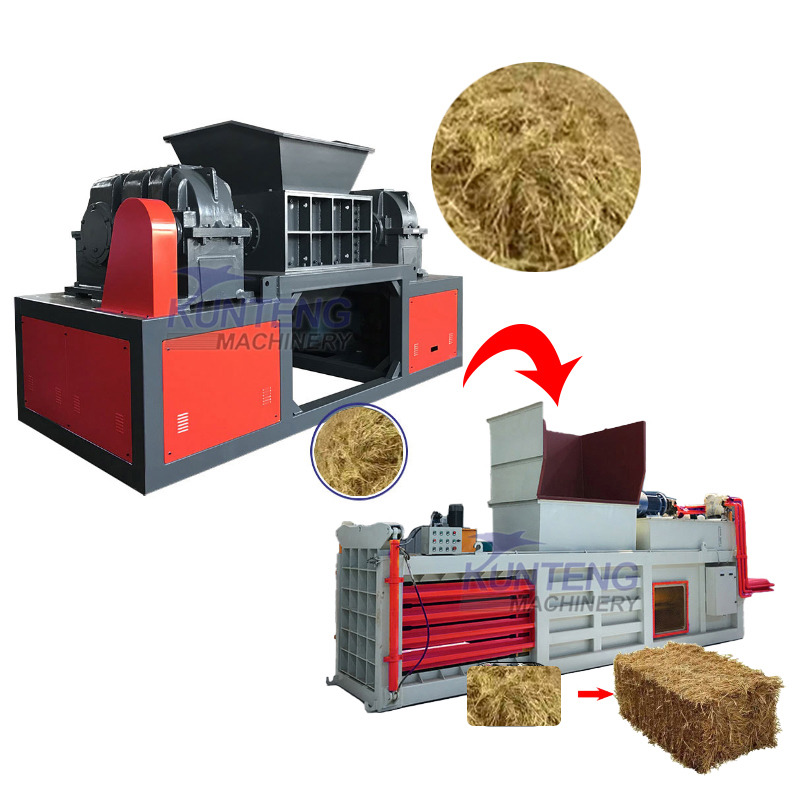 Dual Axis Silage Straw Plastic Garbage Cardboard Waste Shredder And Horizontal Waste Baler Production Line - Capacity: 50 T/Hr