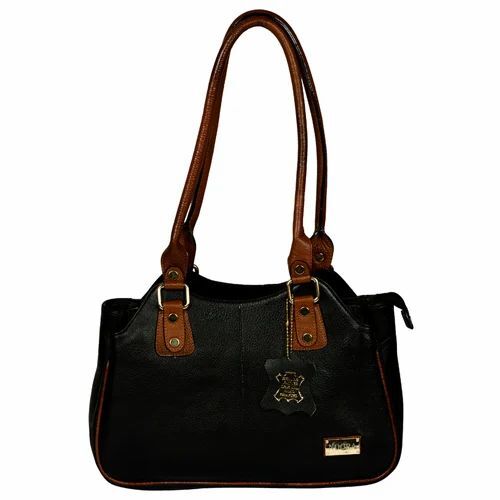 Women Black Leather Bag With Brown Straps