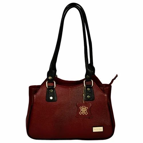 Women Maroon Colour Leather Bag - Genuine Leather, Various Sizes, Maroon, Zipper Closure, Handled Shoulder Bag