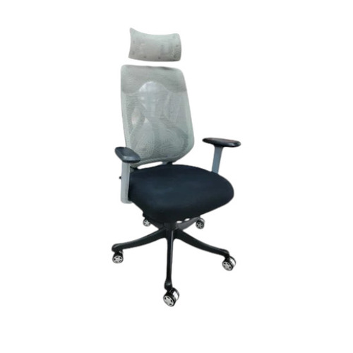 Black And Grey Executive Office Chair - High-Back Mesh, Adjustable Headrest, Polished Finish, Durable and Skin Friendly