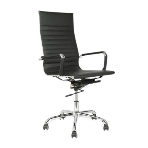 Black Leather Office Chair - Leather, 16-17 Inch Height, Black, Height Adjustable | Durable, Easy to Clean, Skin Friendly, Polished Finish