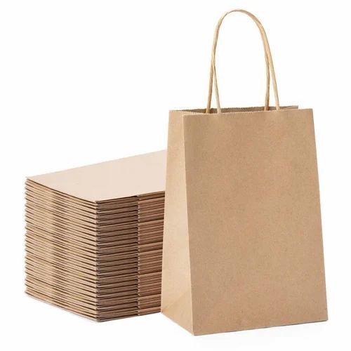 Brown Paper Handled Shopping Bag - Kraft Paper, Standard Size, Brown | Eco Friendly, Rope Handle, Moisture Proof, Open Closure