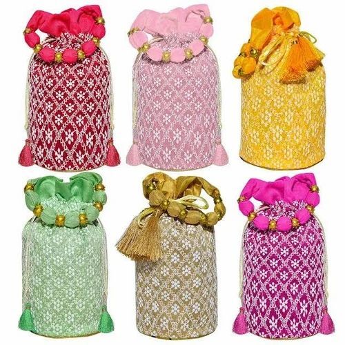 Designer Potli Bags - Handmade Silk, Customized Size, Multicolor, Drawstring Closure, Handled