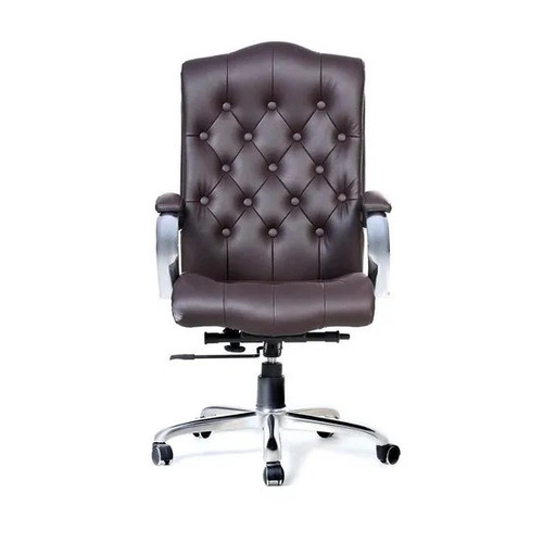 Polished Leather Office Chair - Leather, 16-17 Inch Height, Brown/Black, High Back, Fixed Arms | Durable, Easy to Clean, Skin Friendly