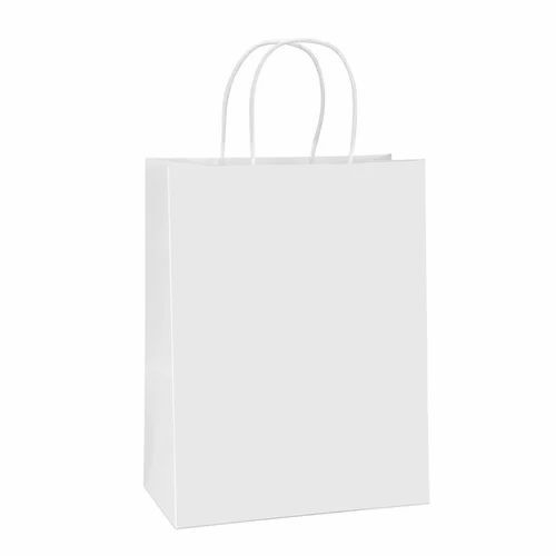 White Plain Shopping Paper Bag - Kraft Paper Standard Size White Rectangular | Eco Friendly Moisture Proof Rope Handle Open Closure