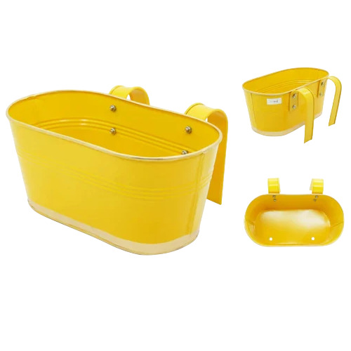 Yellow Metal Railing Planter - Iron, 15x25x19 cm, Yellow | Durable Balcony Planter