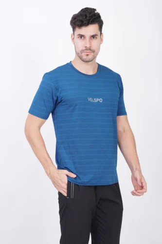 Men Dri Fit Blue Round Neck T Shirt