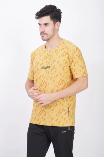 Men Dri Fit Yellow Printed T Shirt