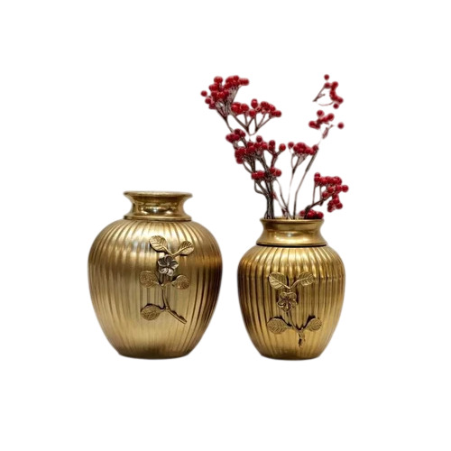 Gold Metal Iron Flower Pot Set Of 2 Pcs