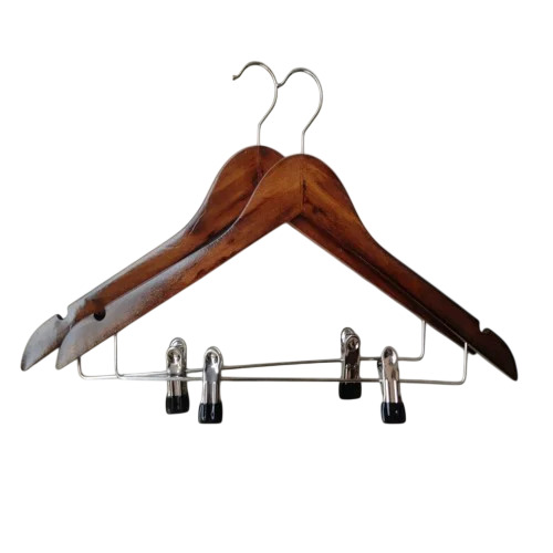 Wooden Hangers Clothes Hanger - Lotus Wood, 17 Inch, Beige, Dark Brown Finish | Durable, Lightweight, Anti-Slip, Smooth Edges
