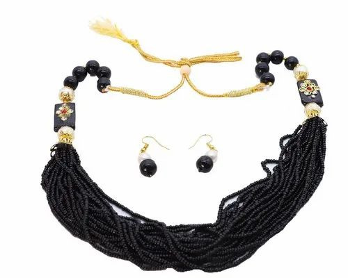 Black Multi Strand Kundan Necklace Set
