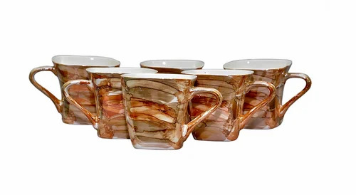 Ceramic Golden Brown Gloss Finish Designer Cups (Set Of 6)