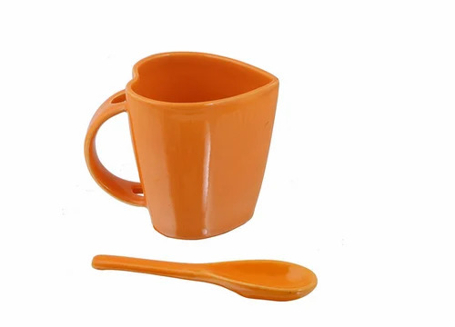 Ceramic Orange Color Heart Shape Coffee Mug 