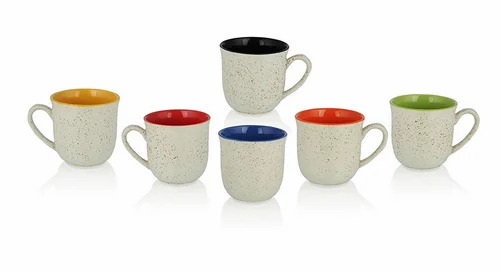 Ceramic White Marble Finish Multicolored Cups (Set Of 6 )