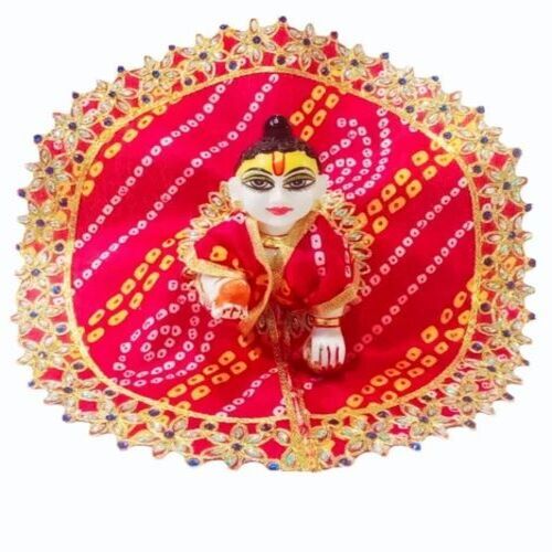 Laddu Gopal Ji Red Dress - Satin Silk, All Sizes, Multicolor Net | Washable, Fancy, Soft Temple Poshak