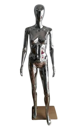 Standing Ladies Chrome Mannequin - Plastic, Silver, Chrome Finish | Lightweight, Durable, Modern Solid Pattern, Customized Size