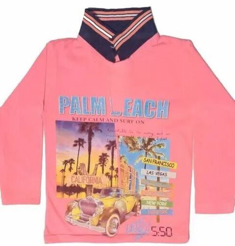 Kids Pink Printed Cotton T Shirt
