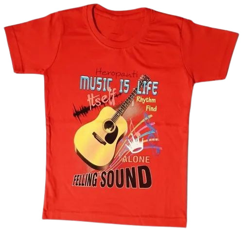 Kids Red Printed Cotton T Shirt