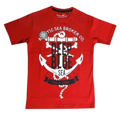 Kids Red Printed T Shirt - Cotton, Size M/S, Round Neck | Breathable, Quick Dry, Anti UV, Comfortable Fit