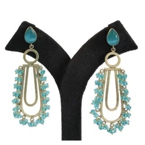 Oxidized Lightweight Earrings Pe070 - Blue Women, Antique Finish, Intricate Detailing, Tarnish Resistant