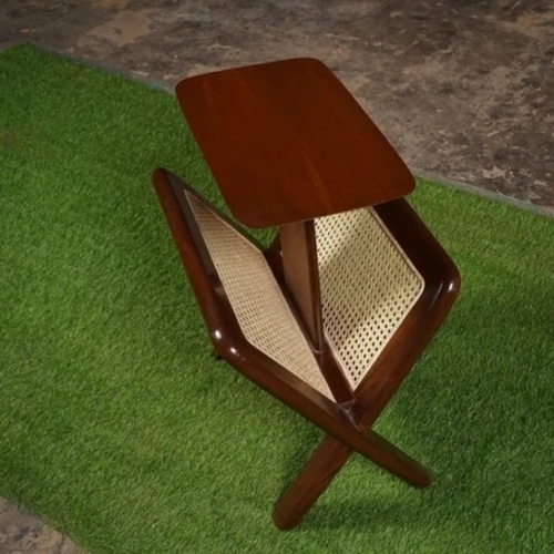 Polished Wooden Live Edge Magazine Holder Table