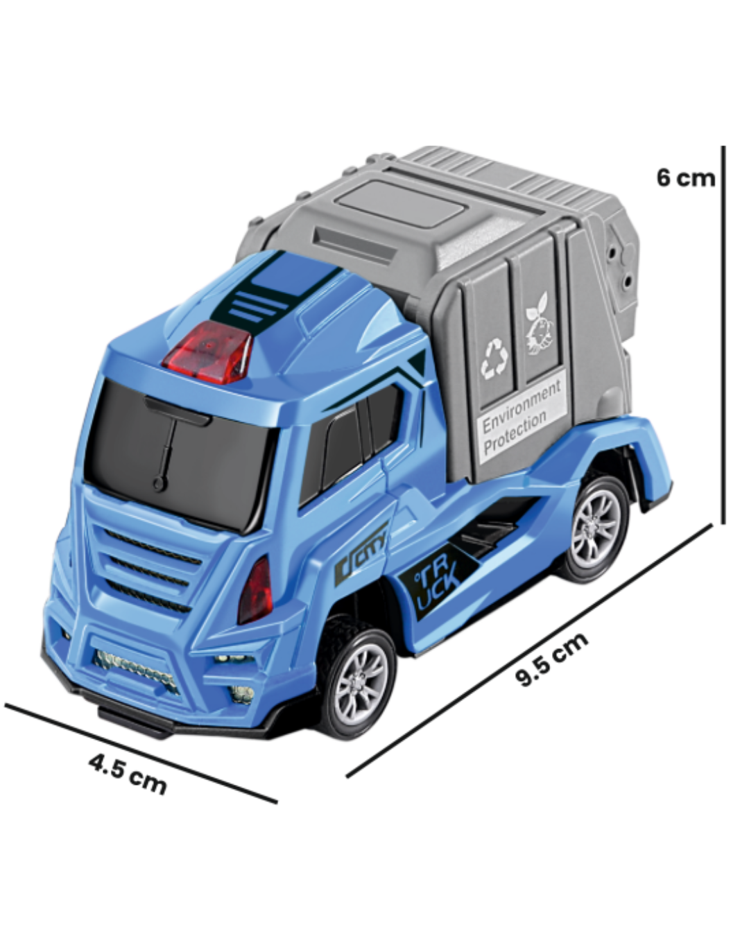 Cellus Tech India Kids Die Cast Musical Sanitation Truck Toy - Die Cast Metal + ABS Plastic 9 cm | Light & Music Friction Powered Realistic Design