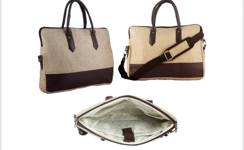 Jute Executive Bags - Dyed Jute 16x12x2 Inch, Brown & Off White, Eco Friendly, Magnetic Closure
