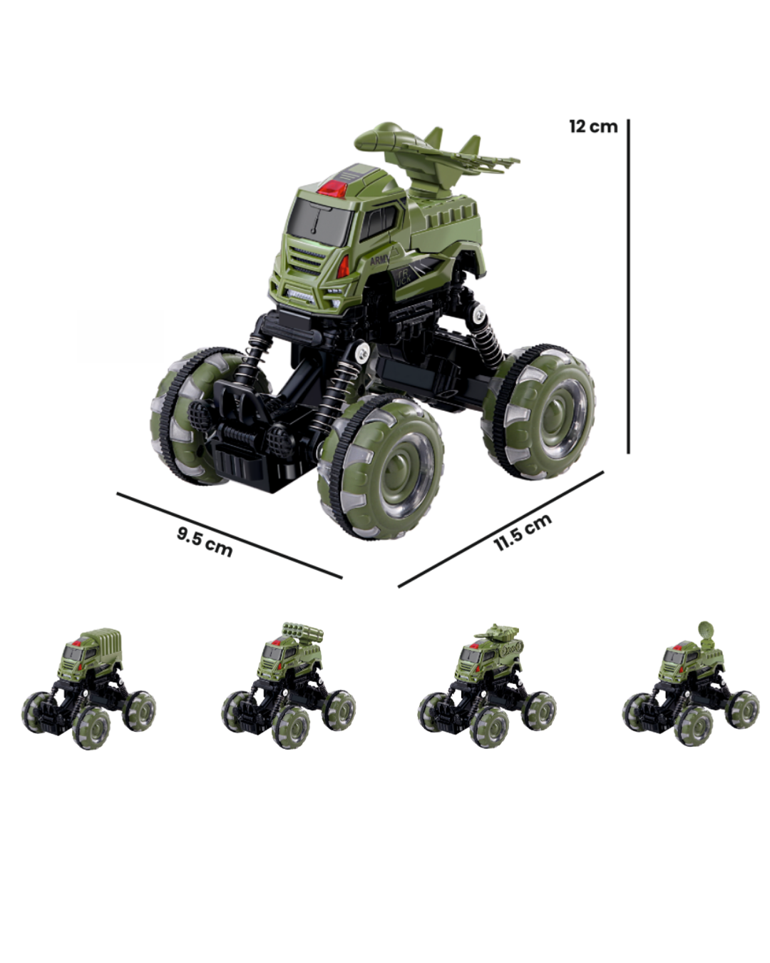 Kids Remote Control Die Cast Lightning Wheel High Back Military Truck Toy - Age Group: 3+