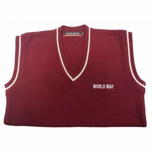 Sleeveless Maroon School Sweater - Collar Type: V Neck