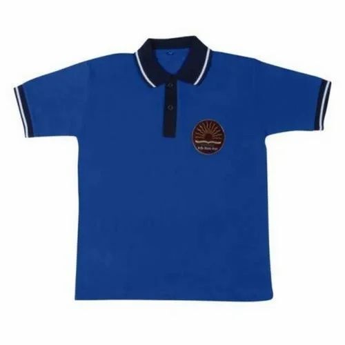 Summer Half Sleeves Blue School T Shirt - Hosiery, Size M, V Neck, Blue | Breathable, Anti UV, Quick Dry, Comfortable Fit