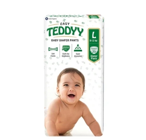 Teddyy Baby Diapers Pants Easy Large Cotton White, Soft Leak Protection Breathable Stretch Waist