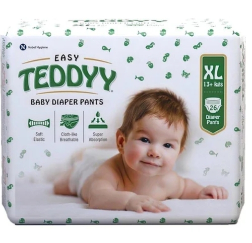 Xl Teddyy Baby Easy Extra Large Diaper Pants 26 Counts - Cotton Large White, 9-13 kg | Leak Protection, Breathable, Stretchable Waist, Wetness Indicator