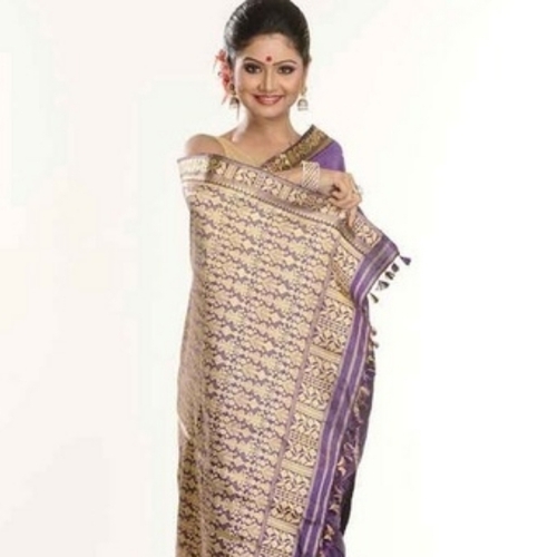 Cream Assam Silk Saree 