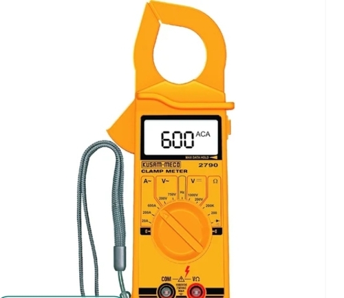 Kusam Meco Km 2790 Clamp Meter - Yellow, Portable Design | AC/DC Measurement, True RMS, Auto Ranging, Data Hold, Overload Protection