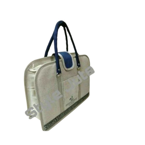 Jute Laptop Conference Bag - 16x6x12.5" White, Handled Zipper Closure | Durable, Fine Finished, Eco-Friendly