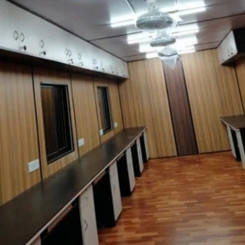 Site Office Cabin - Steel, Brown and White, Insulated Walls | Portable, Weather Resistant, Easy Installation, Secure Locking, Ventilation, Electrical Fittings, Durable Flooring