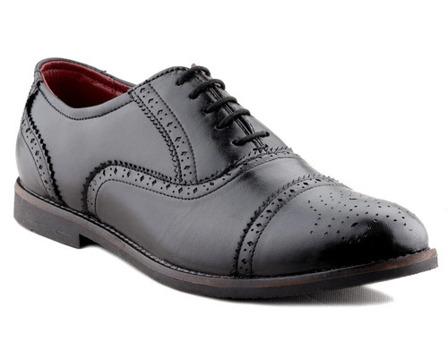 Mens Genuine Leather Black Formal Brogue Shoes, Size 8