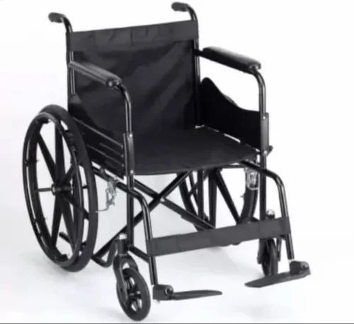 Powder Coated Manual Wheelchair - 18 Inch Seat, 8/22 Inch Wheels, Black | Adjustable, Durable, Foldable, Hospital Use