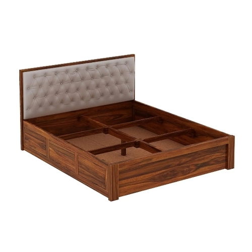 Sheesham Double Wood Bed - Sheesham Wood, Queen Size, Light Honey | Brown, Storage Included, Home Furniture