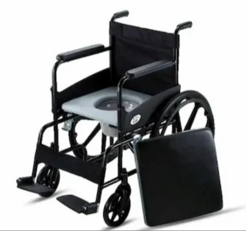 Wheelchair With Commode - 18 Inch Round Bucket Seat, Black, Manual | Durable, Adjustable, Detachable Footrest, Hospital Use