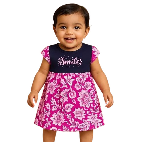 Kids Printed Pink Cotton Frock